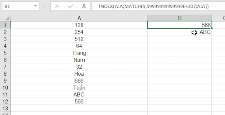 Hàm Excel lấy giá trị và dữ liệu ô cuối cùng trong một cột.png