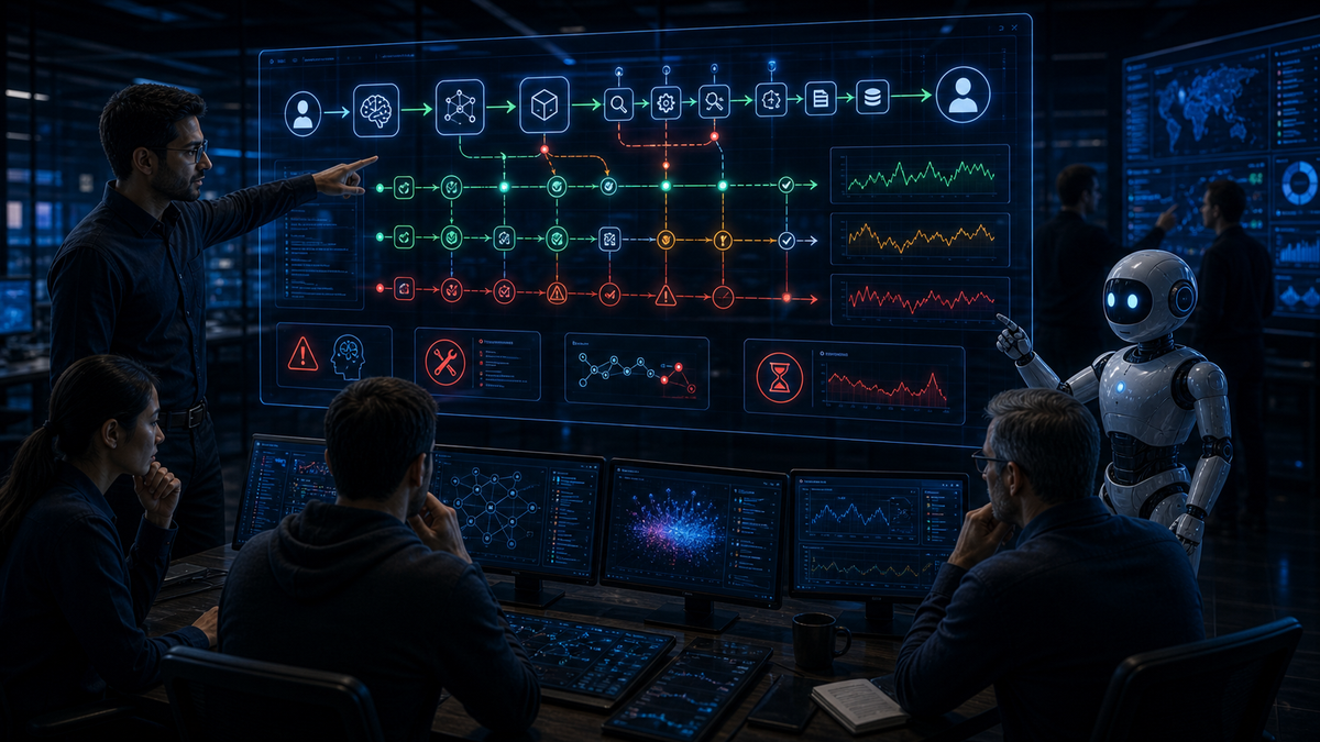 Observability cho AI ph?i theo d?i sai ng? c?nh tool call v? pipeline nhi?u b??c
