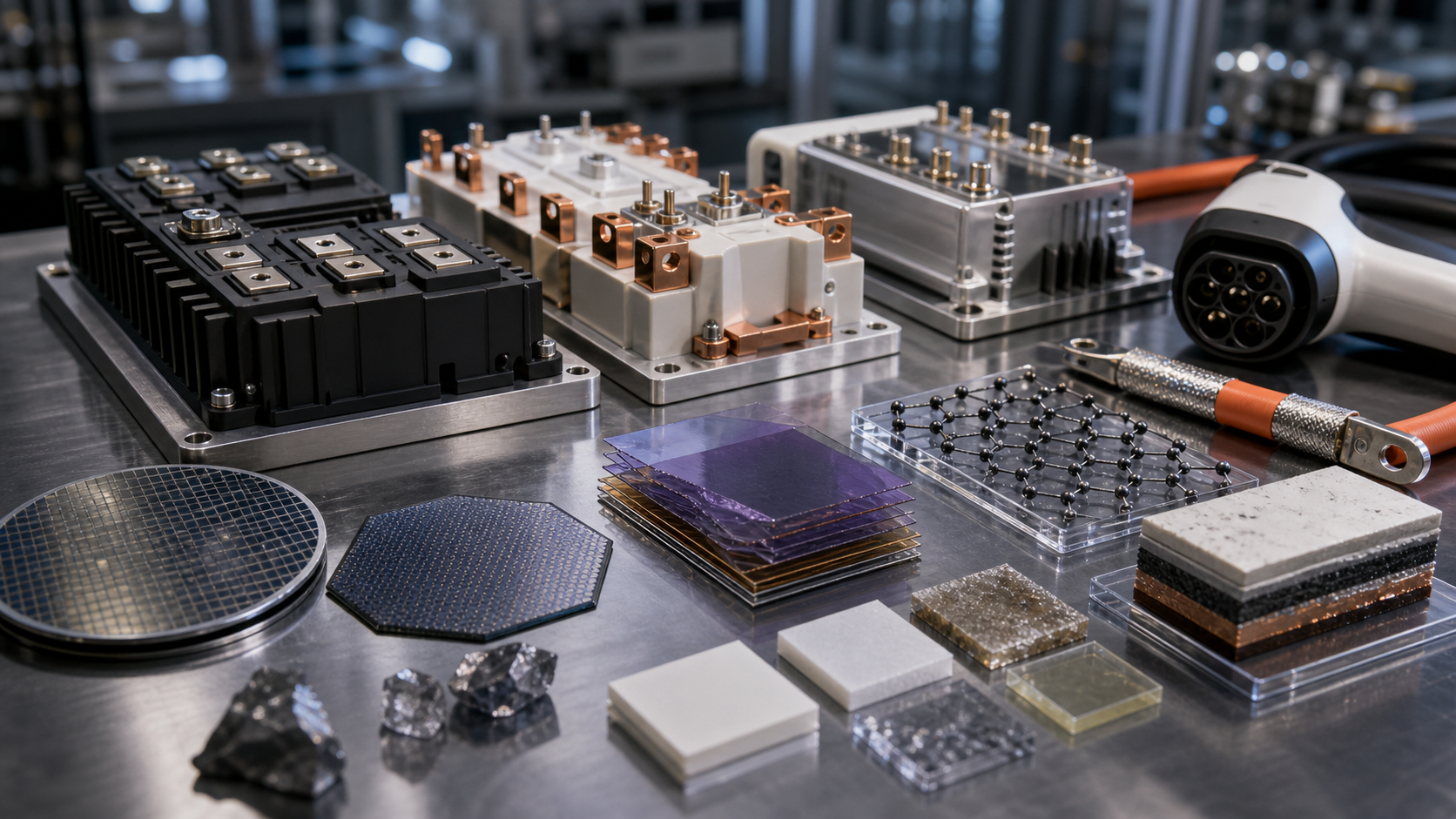 Các vật liệu như silicon carbide, gallium nitride, vật liệu 2D, chất