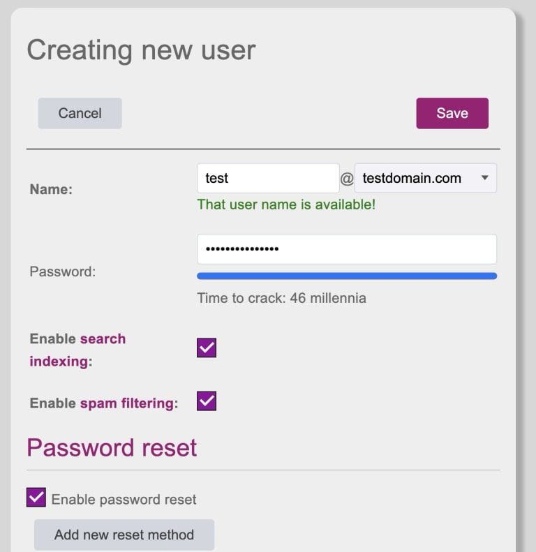 Ảnh minh họa tạo user email domain trong Purelymail